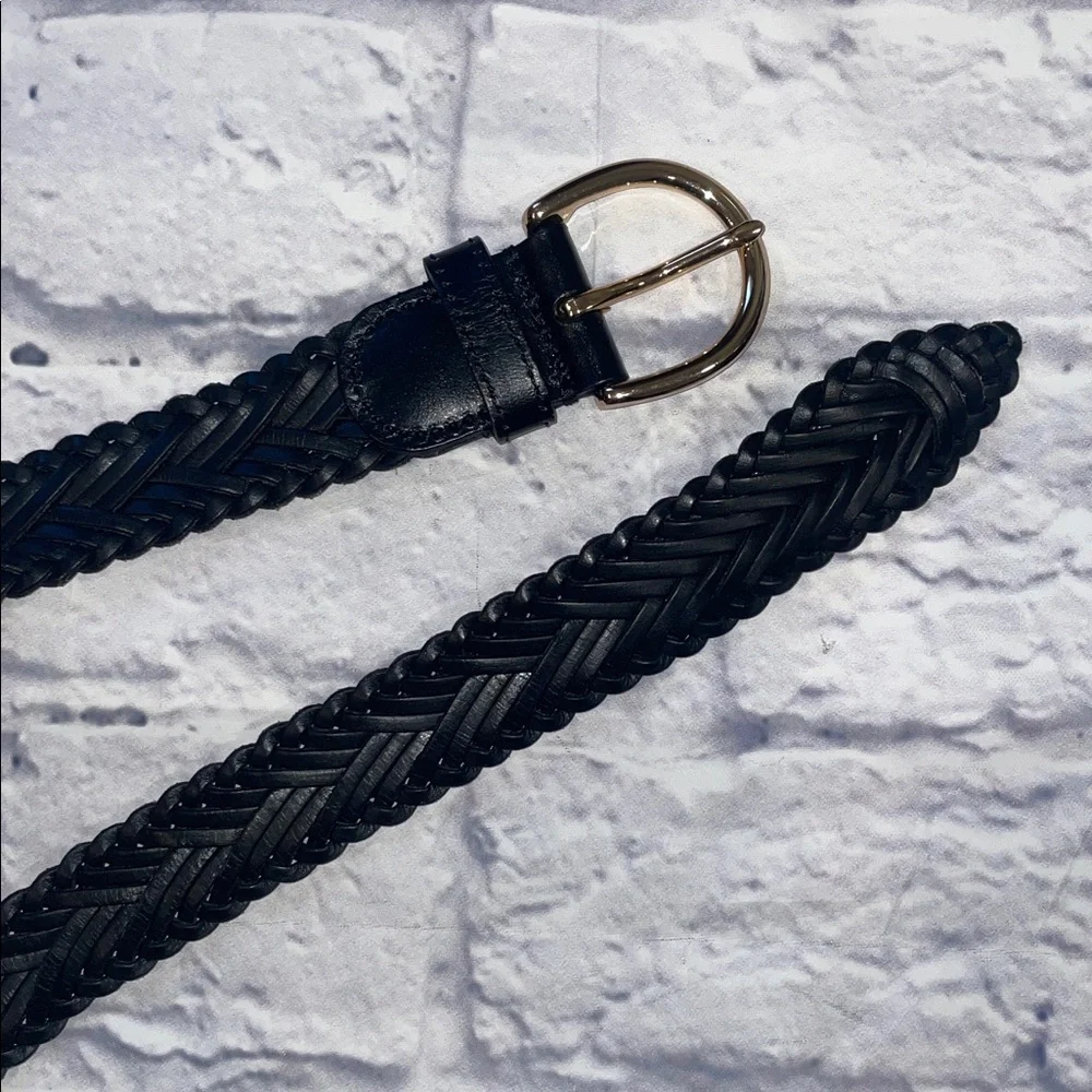 J. Crew Elegant Black Braided Belt with Gold Accent - Picture 2 of 4
